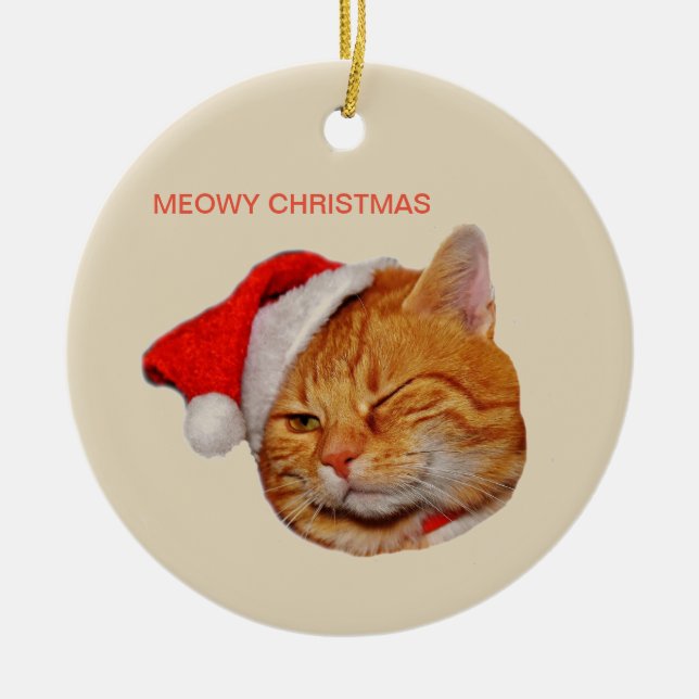 Ornamento De Cerâmica Meowy Christmas (Frente)