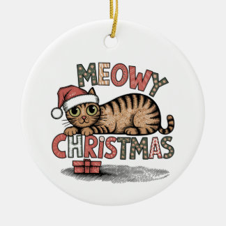 Ornamento De Cerâmica Meowy Christmas Cat, Cute Cat Holiday 