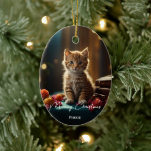 Ornamento De Cerâmica Meowy Christmas cat pet keepape