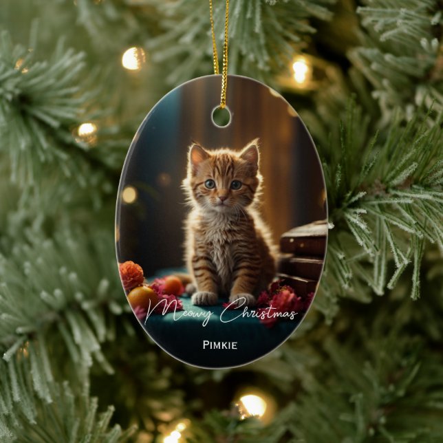 Ornamento De Cerâmica Meowy Christmas cat pet keepape (Árvore)