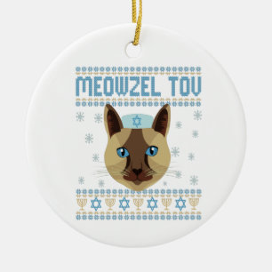 Ornamento De Cerâmica Meowzel Tov Cat Mazel Ugly Hanukkah Suéter Present
