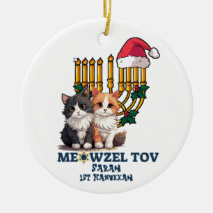 Ornamento De Cerâmica Meowzel Tov Cute Happy Hanukkah
