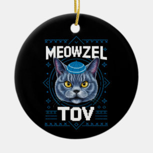 Ornamento De Cerâmica Meowzel Tov Hanukkah Feriado Judaico do Gato