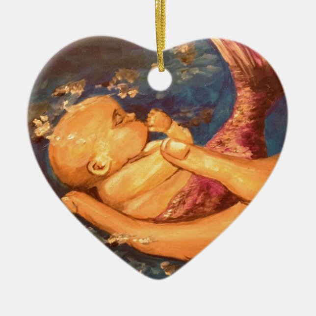 Ornamento De Cerâmica Merbaby na noite (Frente)