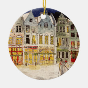 Ornamento De Cerâmica Mercado de Natal Bélgica Aquarela com inspiração r