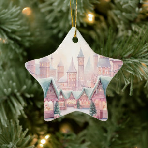 Ornamento De Cerâmica Mercado de Natal "Mint" e "Cozy" cor-de-rosa - Cen