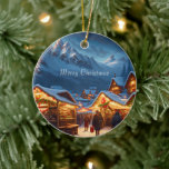 Ornamento De Cerâmica Mercado de Natal nas montanhas - costume<br><div class="desc">Este Ornamento apresenta uma aldeia de neve profunda nas montanhas à noite. As pessoas caminham grosseiramente vestidas sobre o mercado de Natal festivamente iluminado. Um motivo romântico para todos que amam o Natal! Bonito e personalizado presente de Natal para qualquer um!</div>