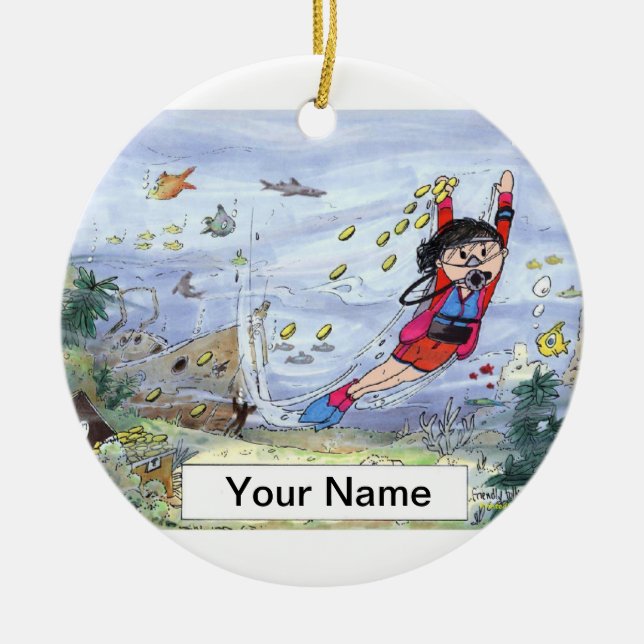 Ornamento De Cerâmica Mergulhador de mergulhador - fêmea (Frente)