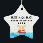 Ornamento De Cerâmica Mergulhador Personalizado<br><div class="desc">Nadando e mergulhando no templo colecionável de Natal com Papais noeis nadando mergulhando numa piscina. Edite o texto para adicionar o nome do nadador ou mergulhador favorito.</div>