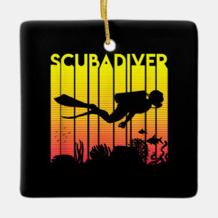 Ornamento De Cerâmica Mergulho Scuba Diver Silhouette Mergulhando Nadado