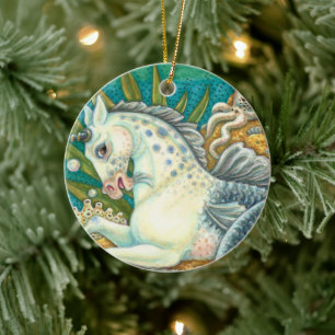 ORNAMENTO DE CERÂMICA MERHORSE E OCTOPUS BRANCO, FANTASY UNICORN HORSE