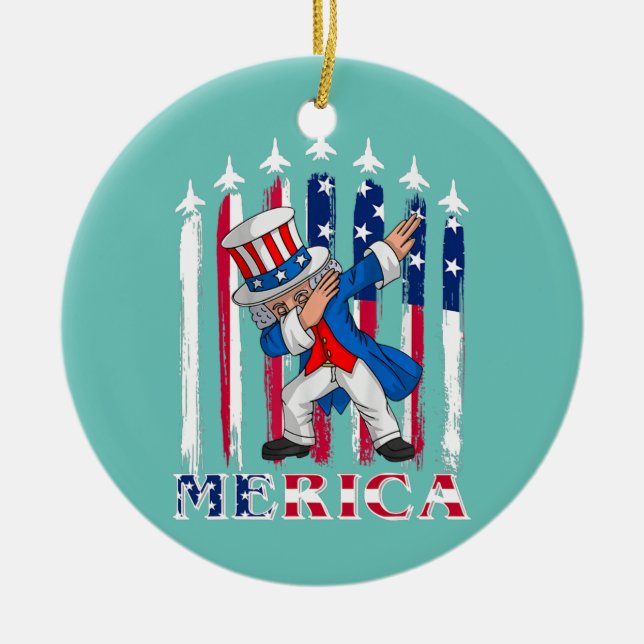 Ornamento De Cerâmica Merica Dabbing Tio Sam 4 de julho America Flag (Frente)