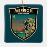 Ornamento De Cerâmica Merlion Singapore Viagem Vintage Art<br><div class="desc">Trabalho de arte de vetor de Merlion. O Merlion é a mascote oficial de Singapura. Ela é representada como uma criatura mítica com a cabeça de um leão e o corpo de um peixe.</div>