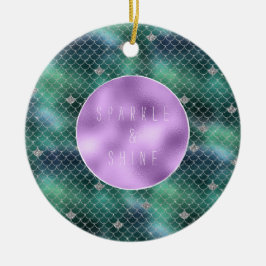 Ornamento De Cerâmica Mermaid Silver Teal Ocean Glitz