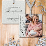Ornamento De Cerâmica Merrier como avós Floco de Fotos Vertical<br><div class="desc">Merrier como ornamento de fotos de avós com foto vertical, caligrafia elegante e flocos de neve brancos delicados em uma borda de cinza prateada. O modelo de foto está pronto para você adicionar sua foto, o ano e o texto personalizado no verso. Com exceção do texto escrito à mão usado...</div>