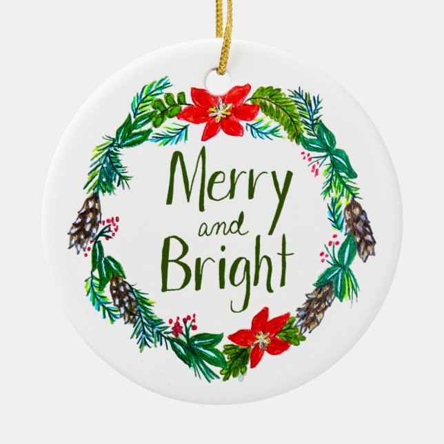 Ornamento De Cerâmica Merry and Bright Ornament (Frente)