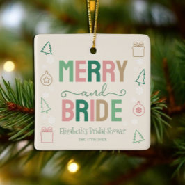 Ornamento De Cerâmica Merry & Bride Christmas Bridal Shower