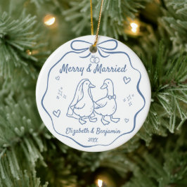 Ornamento De Cerâmica Merry & Casados 1º Natal Foto Desenhada à Mão