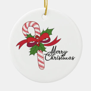 Ornamento De Cerâmica Merry Christmas Candy Cane