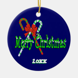 Ornamento De Cerâmica Merry Christmas Candy Canes