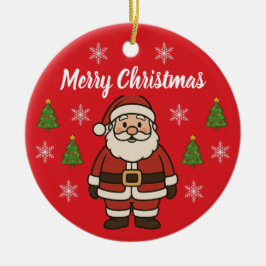 Ornamento De Cerâmica Merry Christmas Cartoon Santa Claus Fun Red