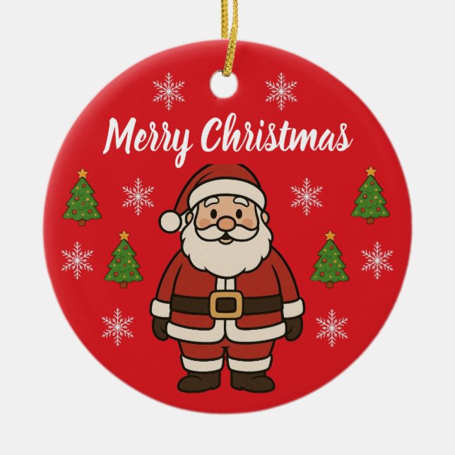 Ornamento De Cerâmica Merry Christmas Cartoon Santa Claus Fun Red (Frente)