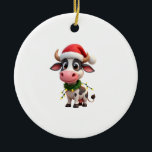 Ornamento De Cerâmica Merry Christmas Cow Santa Christmas Lights Cow Xma<br><div class="desc">Merry Christmas Cow Santa Christmas Lights Cow Xmas Tree T-Shirt (2)</div>