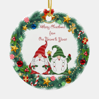 Ornamento De Cerâmica Merry Christmas from Our Gnome to Yours on a