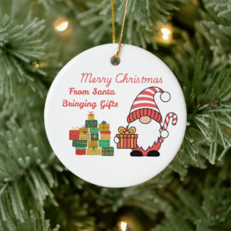 Ornamento De Cerâmica Merry Christmas From Santa Bringing Gifts on a