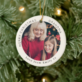 Ornamento De Cerâmica Merry Christmas Grandma Custom Photo Cream