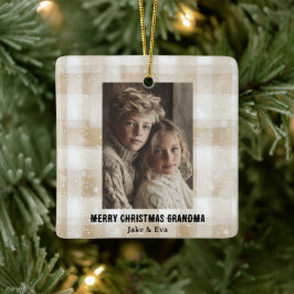 Ornamento De Cerâmica Merry Christmas Grandma | Family Photo Ornament