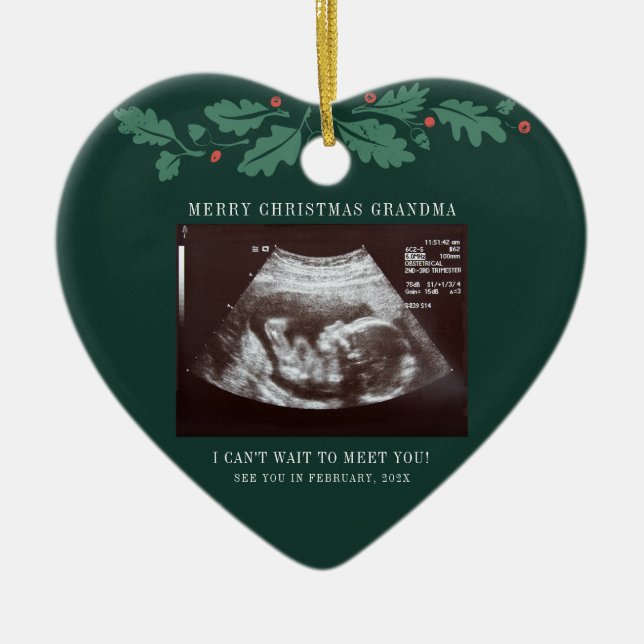 Ornamento De Cerâmica Merry Christmas Grandma Pregnancy Scan Photo (Frente)