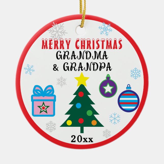 Ornamento De Cerâmica Merry Christmas Grandparents Snowflakes Tree PHOTO (Frente)