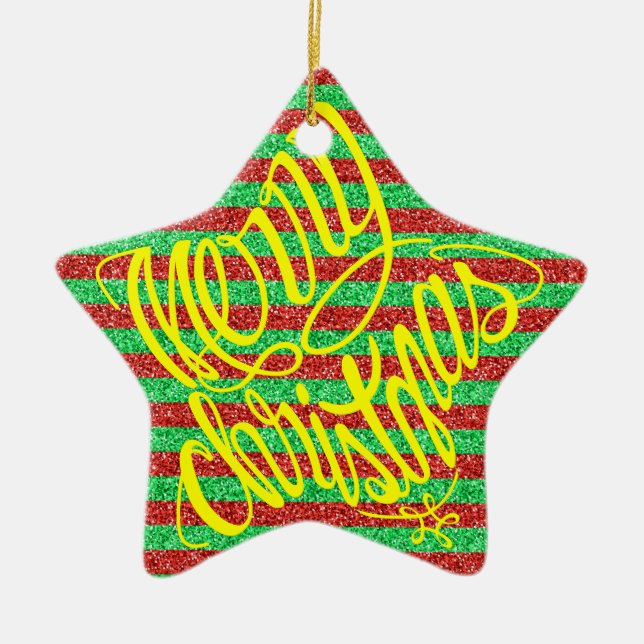 Ornamento De Cerâmica Merry Christmas in 8 langs and Happy Holiday (Frente)