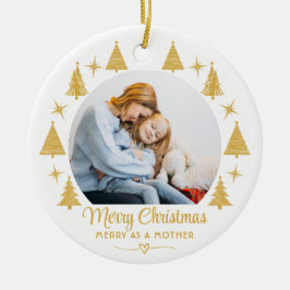 Ornamento De Cerâmica Merry Christmas Merry As A Mother White Gold Photo