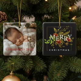 Ornamento De Cerâmica Merry Christmas Ornament - Dark Floral Elegance