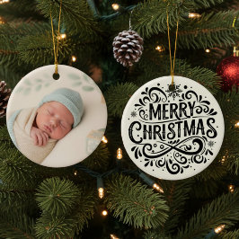 Ornamento De Cerâmica Merry Christmas Ornament - Elegant Black and Cream