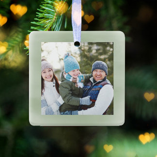Ornamento De Cerâmica Merry Christmas Photo Green Script Simple