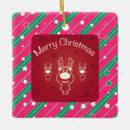 Ornamento De Cerâmica Merry Christmas Reindeer & Abstrato Pattern
