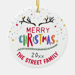 Ornamento De Cerâmica Merry Christmas Reindeer Antlers Achieveevement Ce