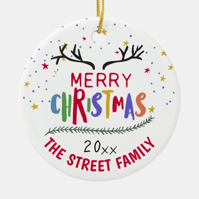 Ornamento De Cerâmica Merry Christmas Reindeer Antlers Achieveevement Ce (Frente)