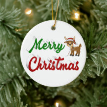 Merry Christmas Reindeer red green script