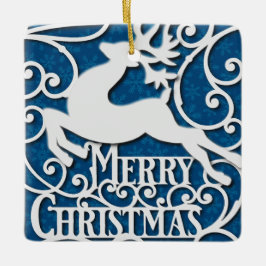 Ornamento De Cerâmica Merry Christmas Reindeer Silhouettes Snowflake