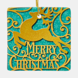 Ornamento De Cerâmica Merry Christmas Reindeer Silhouettes Snowflake