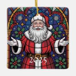 Ornamento De Cerâmica Merry Christmas Santa Stained Glass Design