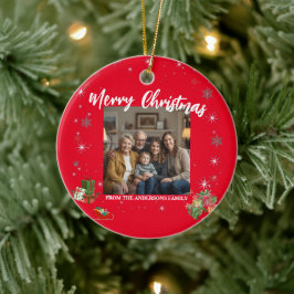 Ornamento De Cerâmica Merry Christmas Snowflake Photo Personal Family N