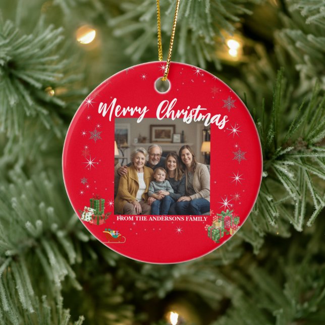 Ornamento De Cerâmica Merry Christmas Snowflake Photo Personal Family N (Árvore)