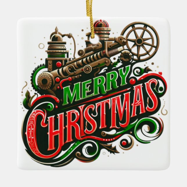 Ornamento De Cerâmica Merry Christmas steampunk (Frente)