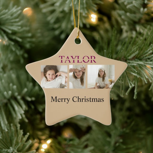 Ornamento De Cerâmica Merry Christmas Tree Ornament – Kid Photo And Name (Árvore)