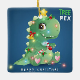 Ornamento De Cerâmica Merry Christmas Tree Rex Dinosaur